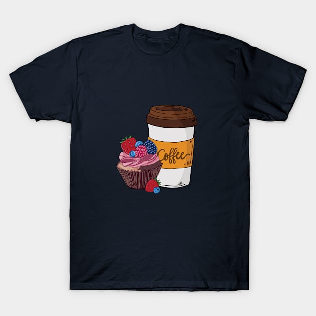 Sweet Chocolate Cupcake and Coffee T-Shirt by Mada's Coffee Shop